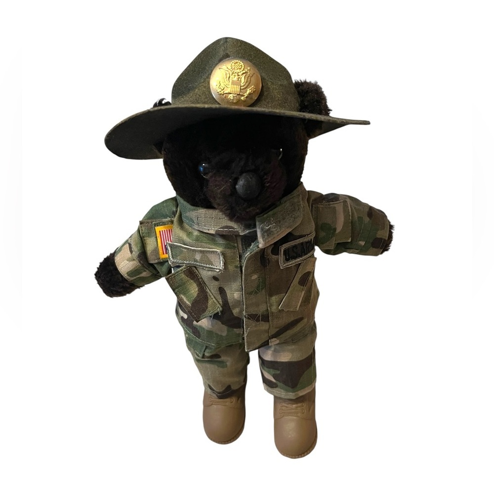 Vtg US Army Drill Instructor Camo Combat Uniform 11” Teddy Bear Armed Forces